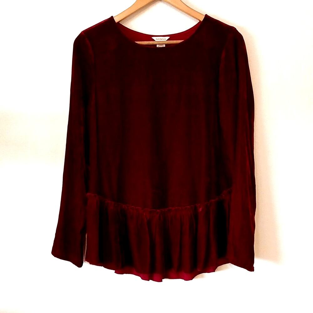 Sundance Velvet Burgundy Silk Rayon Blend Ruffle Top